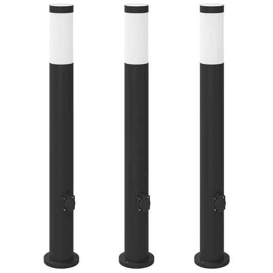 vidaXL Bollard Lights with Outlet 3pcs 80 cm Stainless Steel IP44