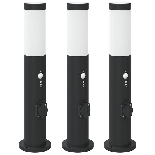 vidaXL Bollard Lights with Sensor&Outlet 3pcs 50 cm Stainless Steel IP44