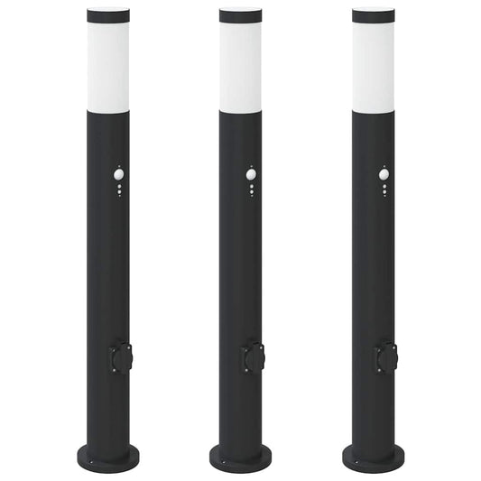 vidaXL Bollard Lights with Sensor&Outlet 3pcs 80 cm Stainless Steel IP44