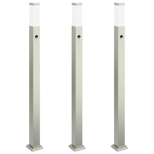 vidaXL Bollard Lights with Sensor 3 pcs 110 cm Stainless Steel IP44