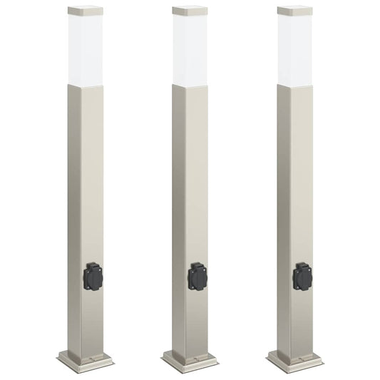 vidaXL Bollard Lights with Outlet 3 pcs 80 cm Stainless Steel IP44