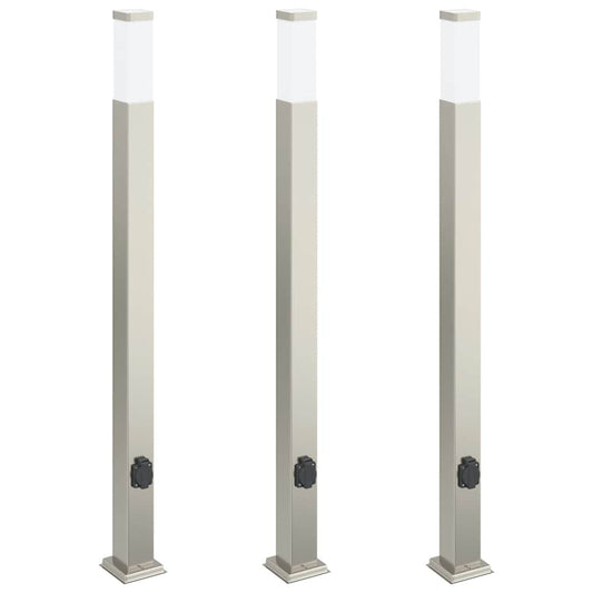 vidaXL Bollard Lights with Outlet 3 pcs 110 cm Stainless Steel IP44