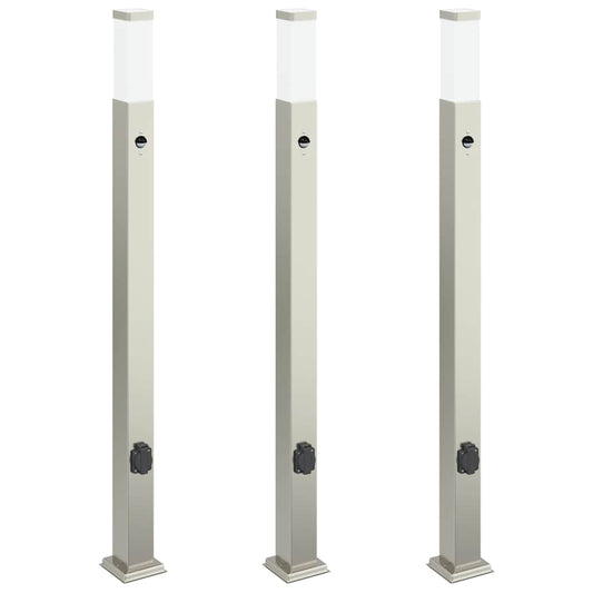 vidaXL Bollard Lights with Sensor&Outlet 3 pcs 110 cm Stainless Steel IP44