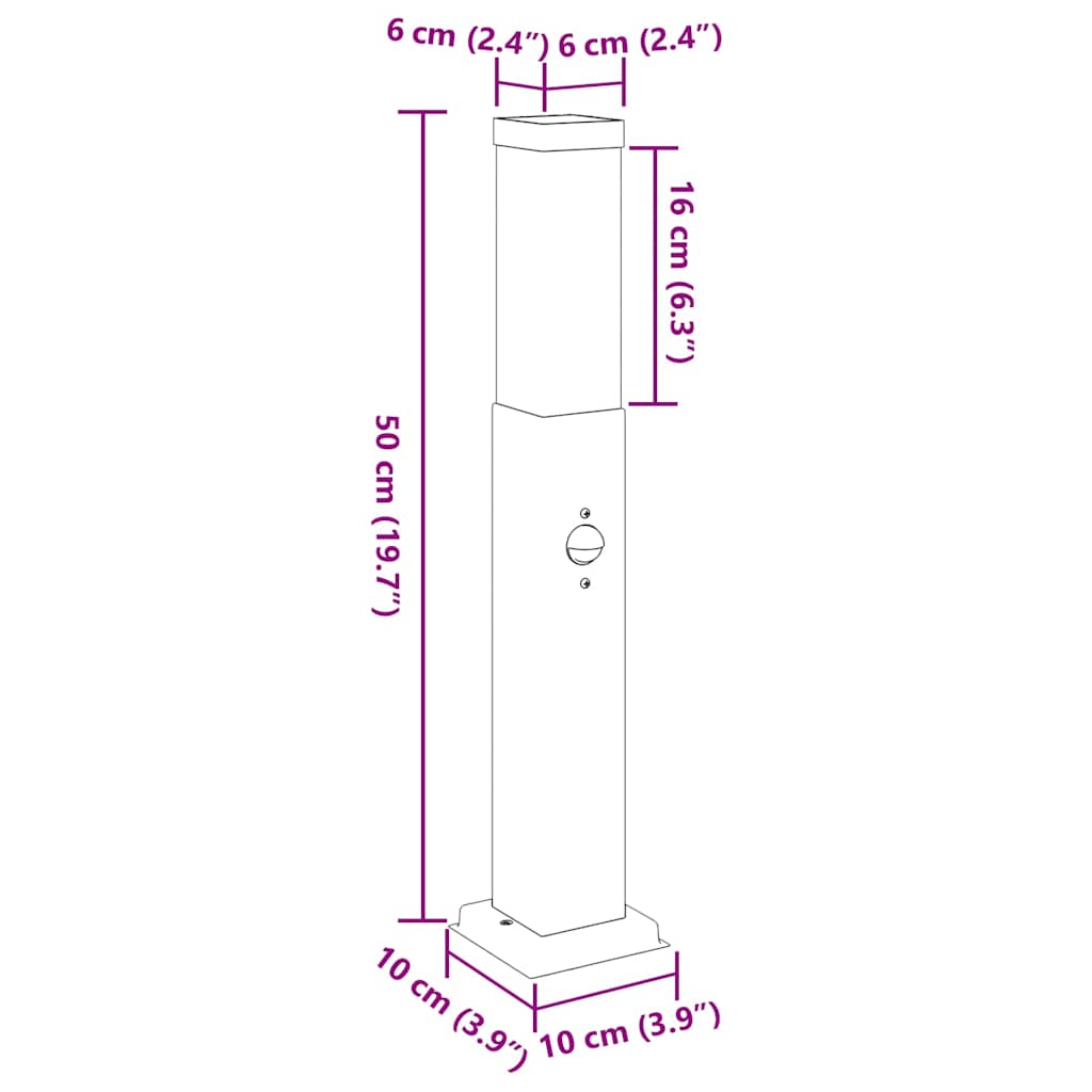 vidaXL Bollard Light with Sensor 50 cm Black IP44