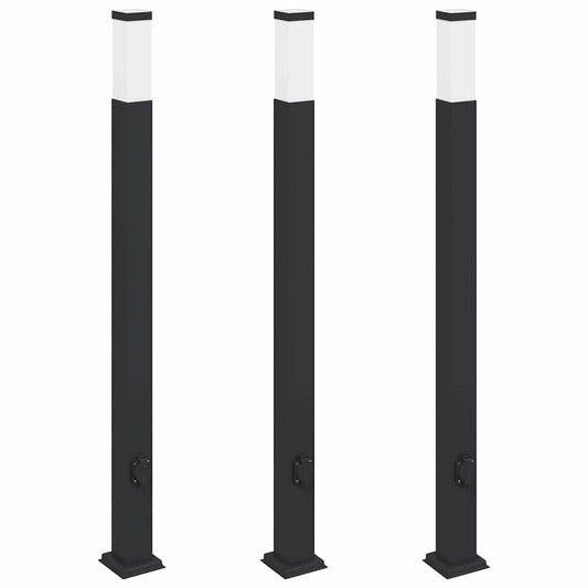 vidaXL Bollard Lights with Outlet 3 pcs 110 cm Black IP44