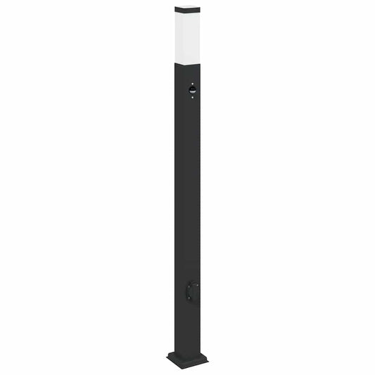 vidaXL Bollard Light with Sensor&Outlet 110 cm Black IP44