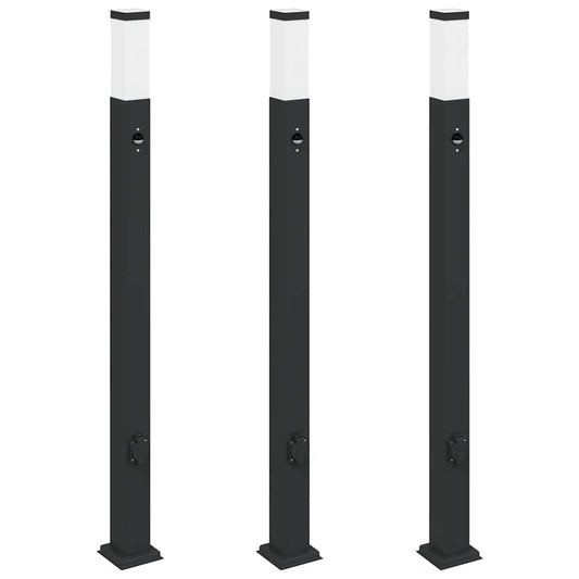vidaXL Bollard Lights with Sensor&Outlet 3 pcs 110 cm Black IP44