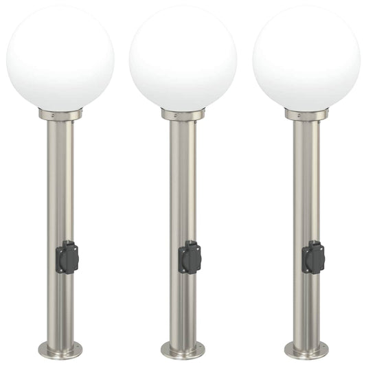 vidaXL Bollard Lights with Outlet 3 pcs 80 cm Stainless Steel IP44