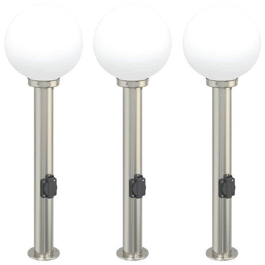vidaXL Bollard Lights with Outlet 3 pcs 80 cm Stainless Steel IP44