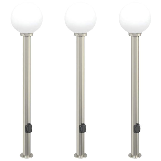 vidaXL Bollard Lights with Outlet 3 pcs 120 cm Stainless Steel IP44