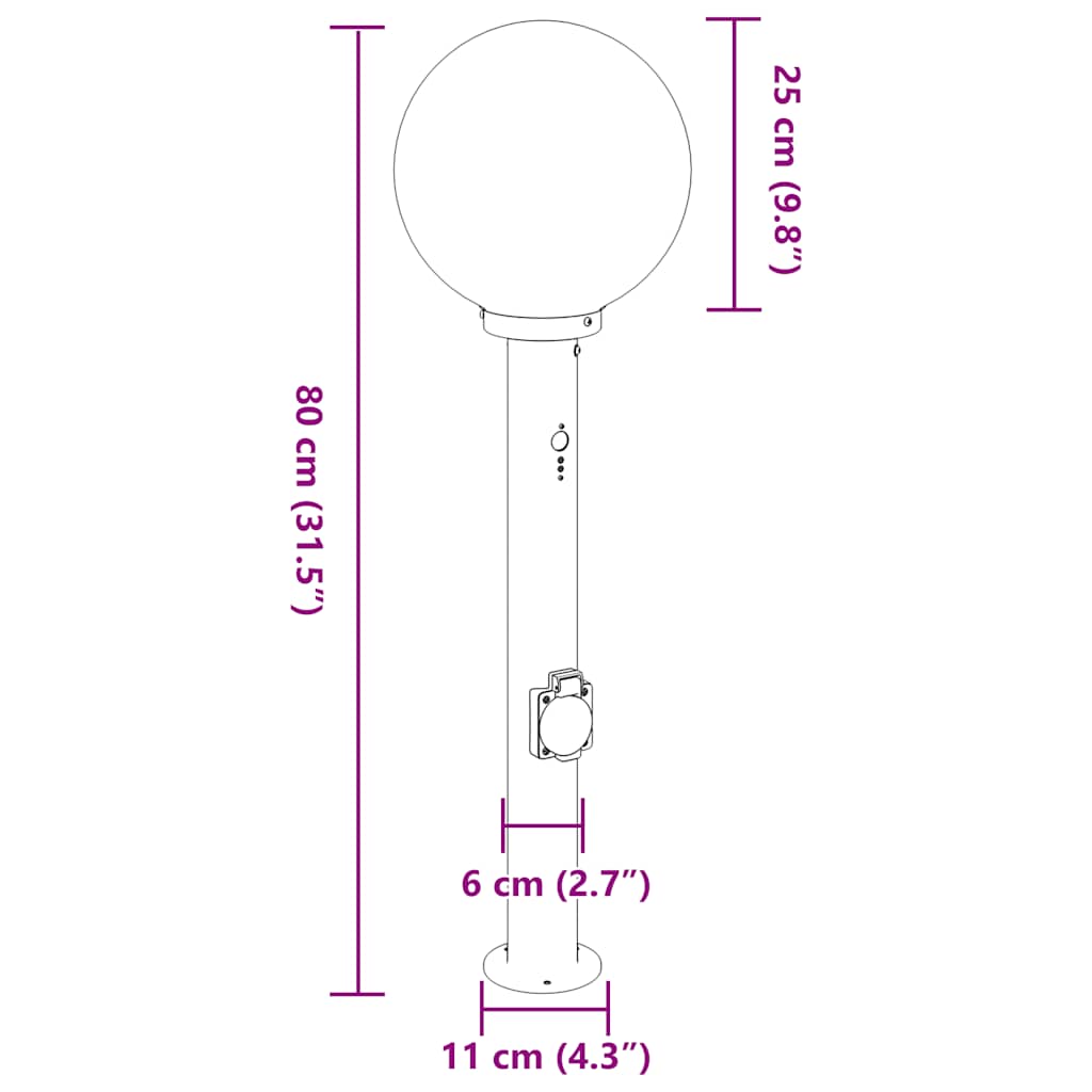 vidaXL Bollard Lights with Sensor&Outlet 3 pcs 80 cm Stainless Steel IP44