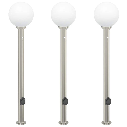 vidaXL Bollard Lights with Sensor&Outlet 3 pcs 120 cm Stainless Steel IP44