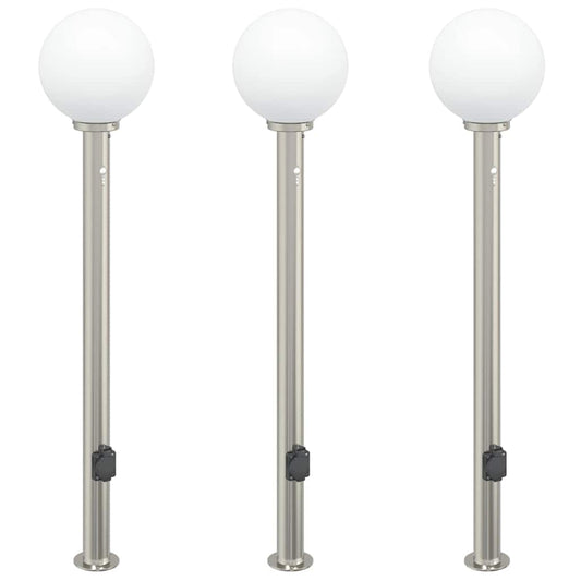 vidaXL Bollard Lights with Sensor&Outlet 3 pcs 120 cm Stainless Steel IP44