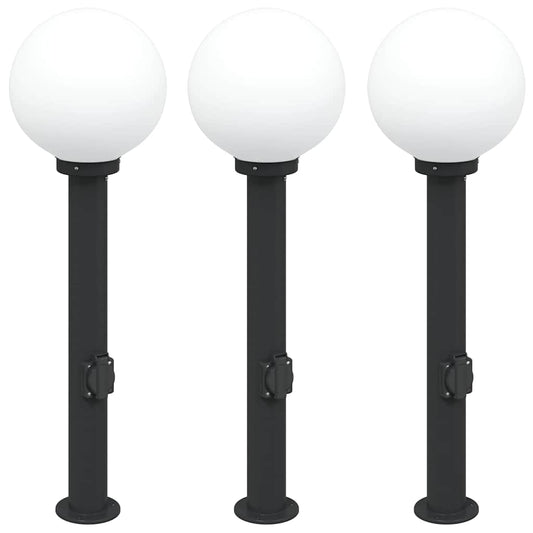 vidaXL Bollard Lights with Outlet 3 pcs 80 cm Black IP44