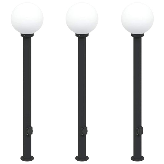 vidaXL Bollard Lights with Outlet 3 pcs 120 cm Black IP44