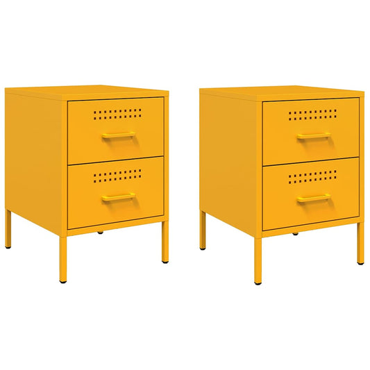 vidaXL Bedside Cabinets 2 pcs Mustard Yellow 36x39x50,5 cm Steel