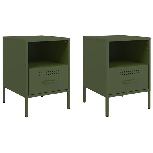 vidaXL Bedside Cabinets 2 pcs Olive Green 36x39x50,5 cm Steel