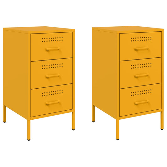 vidaXL Bedside Cabinets 2 pcs Mustard Yellow 36x39x68 cm Steel