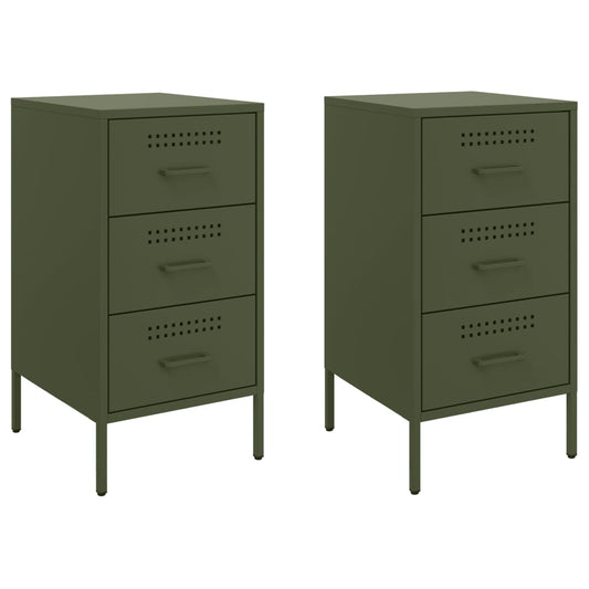vidaXL Bedside Cabinets 2 pcs Olive Green 36x39x68 cm Steel