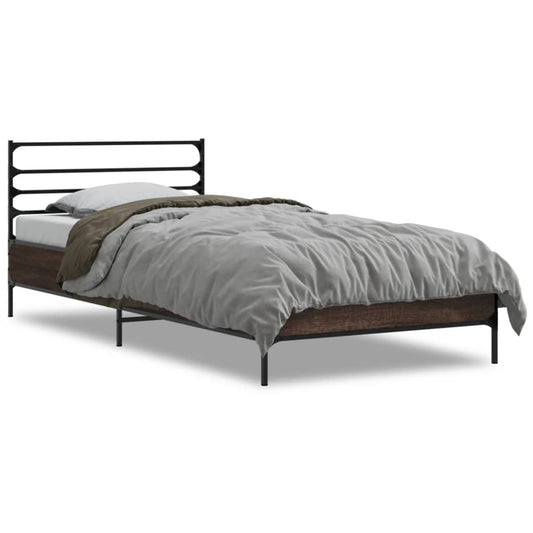 vidaXL Bed Frame | Brown Oak | Engineered wood, Metal | Single | Modern