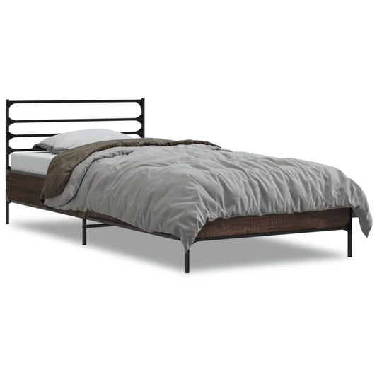 vidaXL Bed Frame | Brown Oak | Engineered wood, Metal | Small Single | Durable