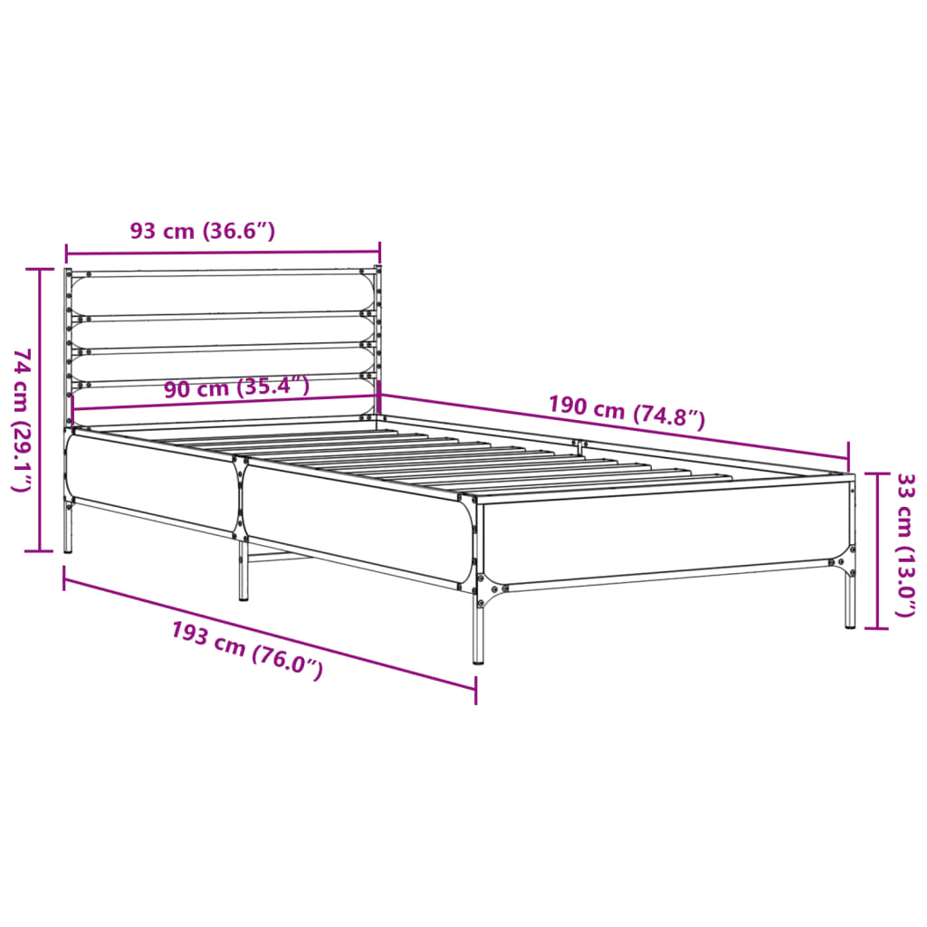vidaXL Bed Frame without Mattress Black 90x190 cm