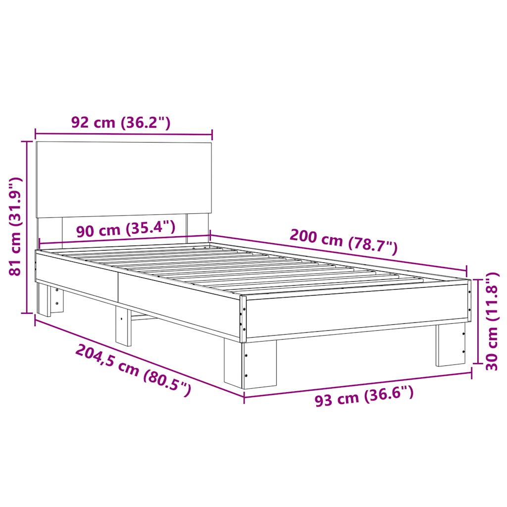 vidaXL Bed Frame | Smoked Oak | Engineered Wood, Metal | Single | Durable