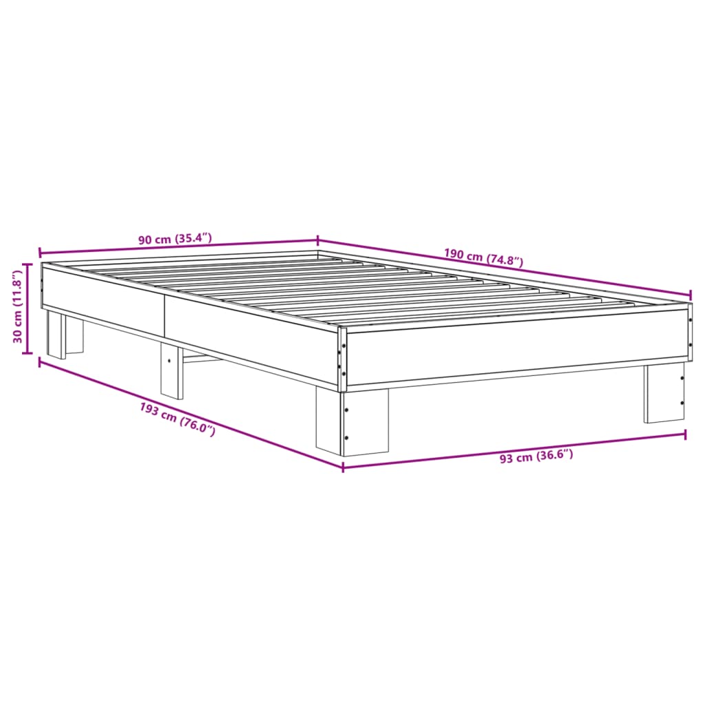vidaXL Bed Frame without Mattress Black 90x190 cm Single