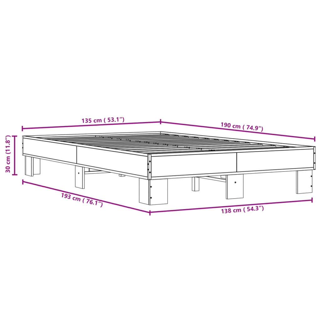 vidaXL Bed Frame without Mattress Brown Oak 135x190 cm