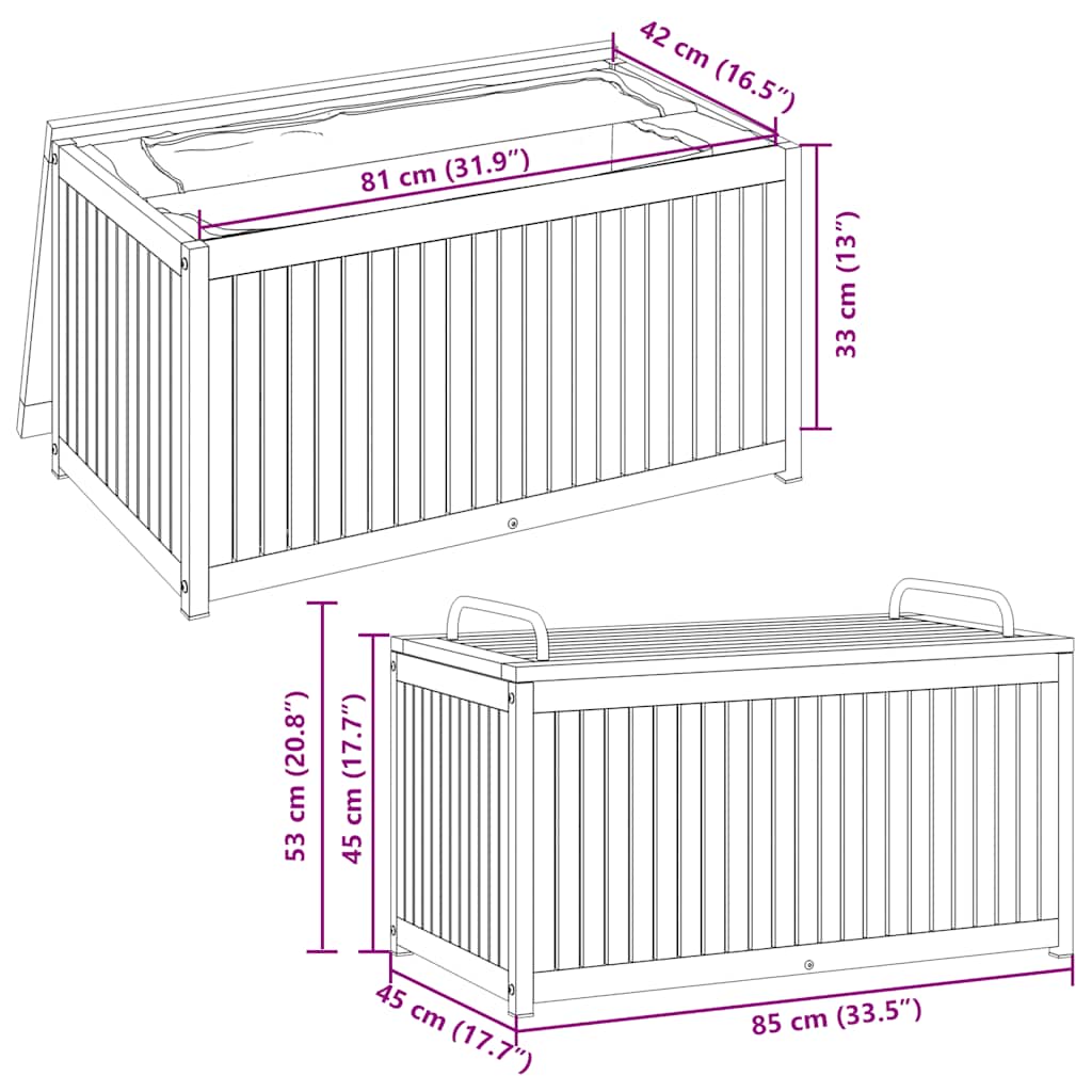 vidaXL Outdoor Cushion Box 85x45x45/53 cm Solid Wood Acacia and Steel