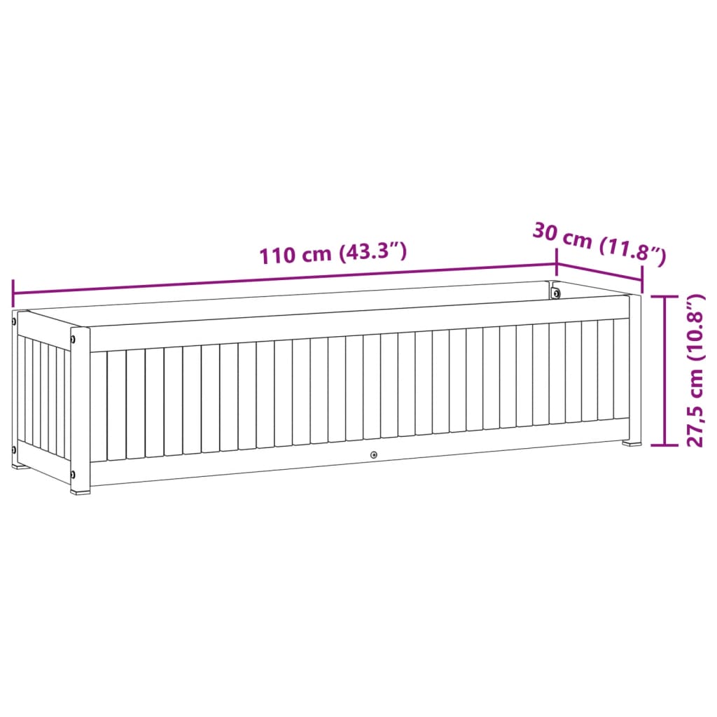 vidaXL Garden Planter 110x30x27,5 cm Solid Wood Acacia and Steel