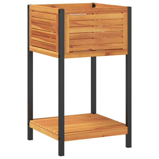 vidaXL Garden Planter with Shelf 45x45x80 cm Solid Wood Acacia&Steel