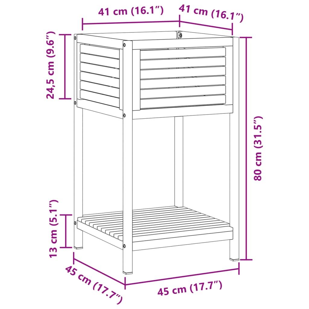 vidaXL Garden Planter with Shelf 45x45x80 cm Solid Wood Acacia&Steel