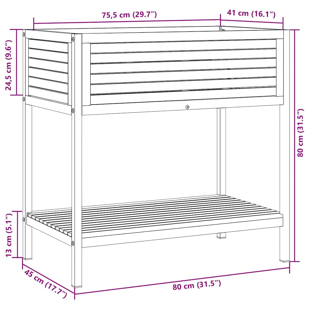 vidaXL Garden Planter with Shelf 80x45x80 cm Solid Wood Acacia&Steel