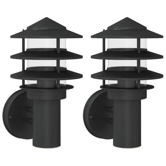 vidaXL Outdoor Wall Lights 2pcs Black Stainless Steel