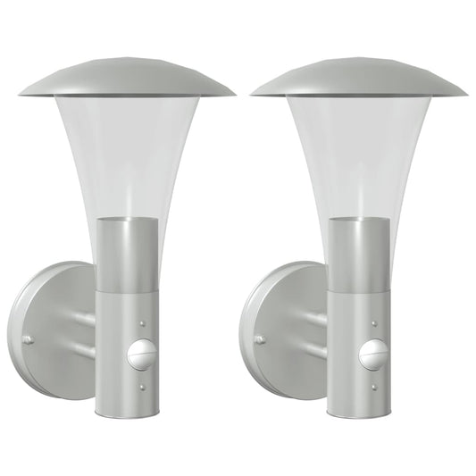 vidaXL Outdoor Wall Lights with Sensors 2pcs Silver Stainless Steel