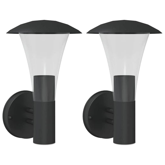 vidaXL Outdoor Wall Lights 2pcs Black Stainless Steel