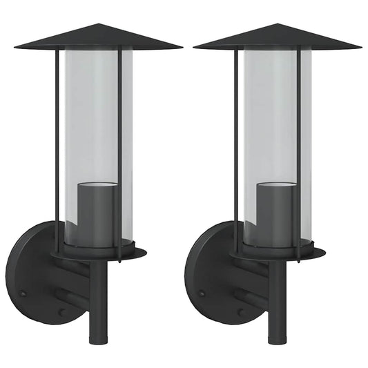vidaXL Outdoor Wall Lights 2pcs Black Stainless Steel