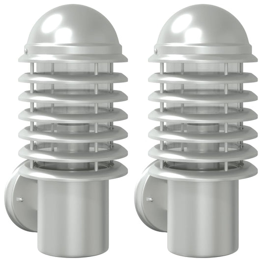 vidaXL Outdoor Wall Lights 2pcs Silver Stainless Steel