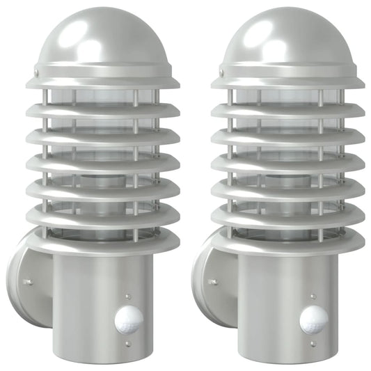 vidaXL Outdoor Wall Lights with Sensors 2pcs Silver Stainless Steel