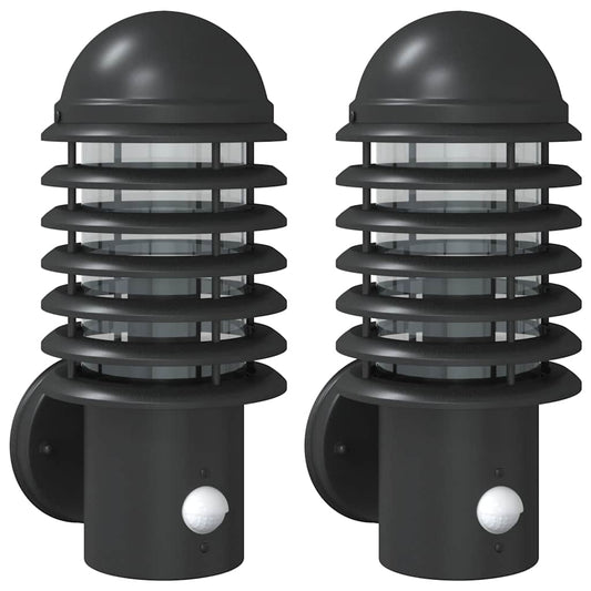vidaXL Outdoor Wall Lights with Sensors 2pcs Black Stainless Steel