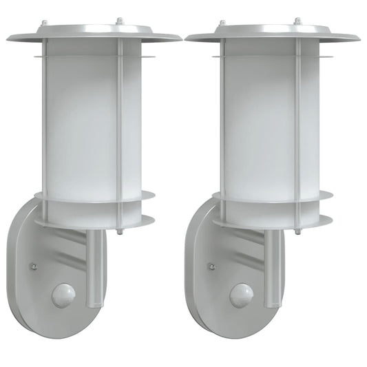 vidaXL Outdoor Wall Lights with Sensors 2pcs Silver Stainless Steel
