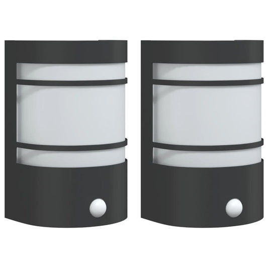 vidaXL Outdoor Wall Lights with Sensors 2pcs Black Stainless Steel