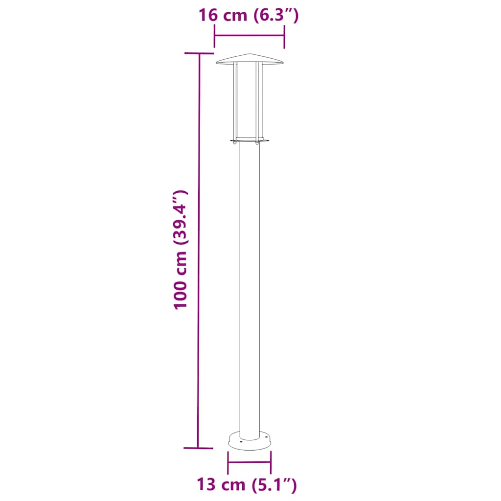 vidaXL Outdoor Floor Lamp Black 100 cm Stainless Steel