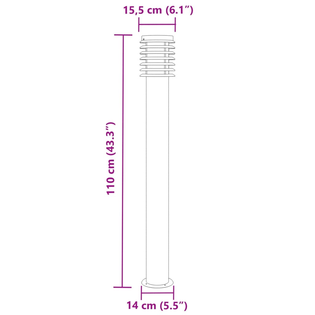 vidaXL Outdoor Floor Lamp Silver 110cm Stainless Steel