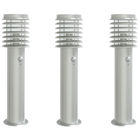 vidaXL Outdoor Floor Lamps with Sensors 3pcs Silver 60 cm Stainless Steel