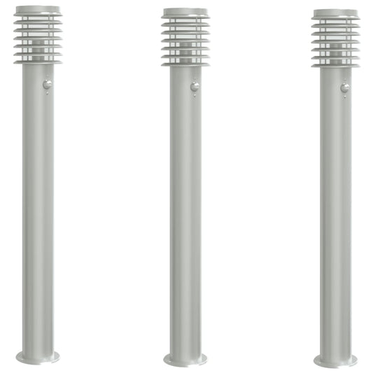 vidaXL Outdoor Floor Lamps with Sensors 3pcs Silver 110cm Stainless Steel