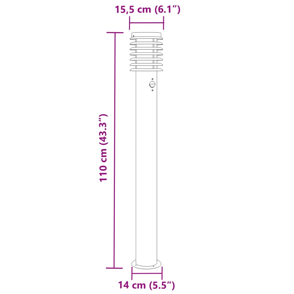 vidaXL Outdoor Floor Lamps with Sensors 3pcs Silver 110cm Stainless Steel