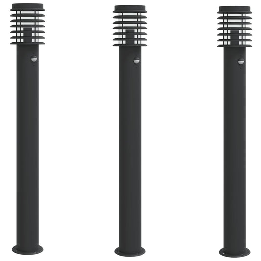 vidaXL Outdoor Floor Lamps with Sensors 3pcs Black 110cm Stainless Steel