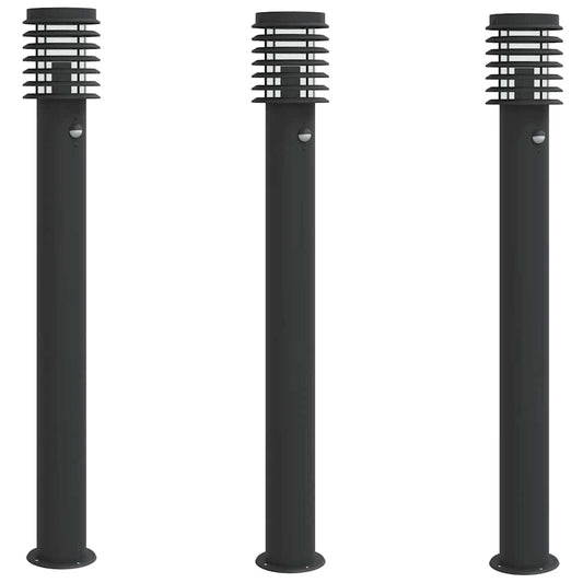 vidaXL Outdoor Floor Lamps with Sensors 3pcs Black 110cm Stainless Steel